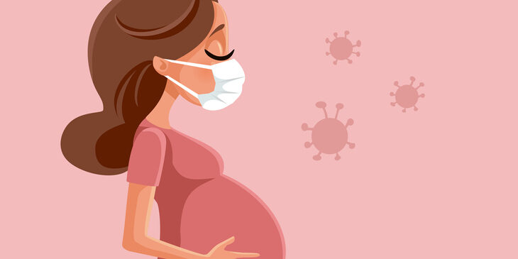 Pregnant Woman Wearing Protective Face Mask Against Viruses